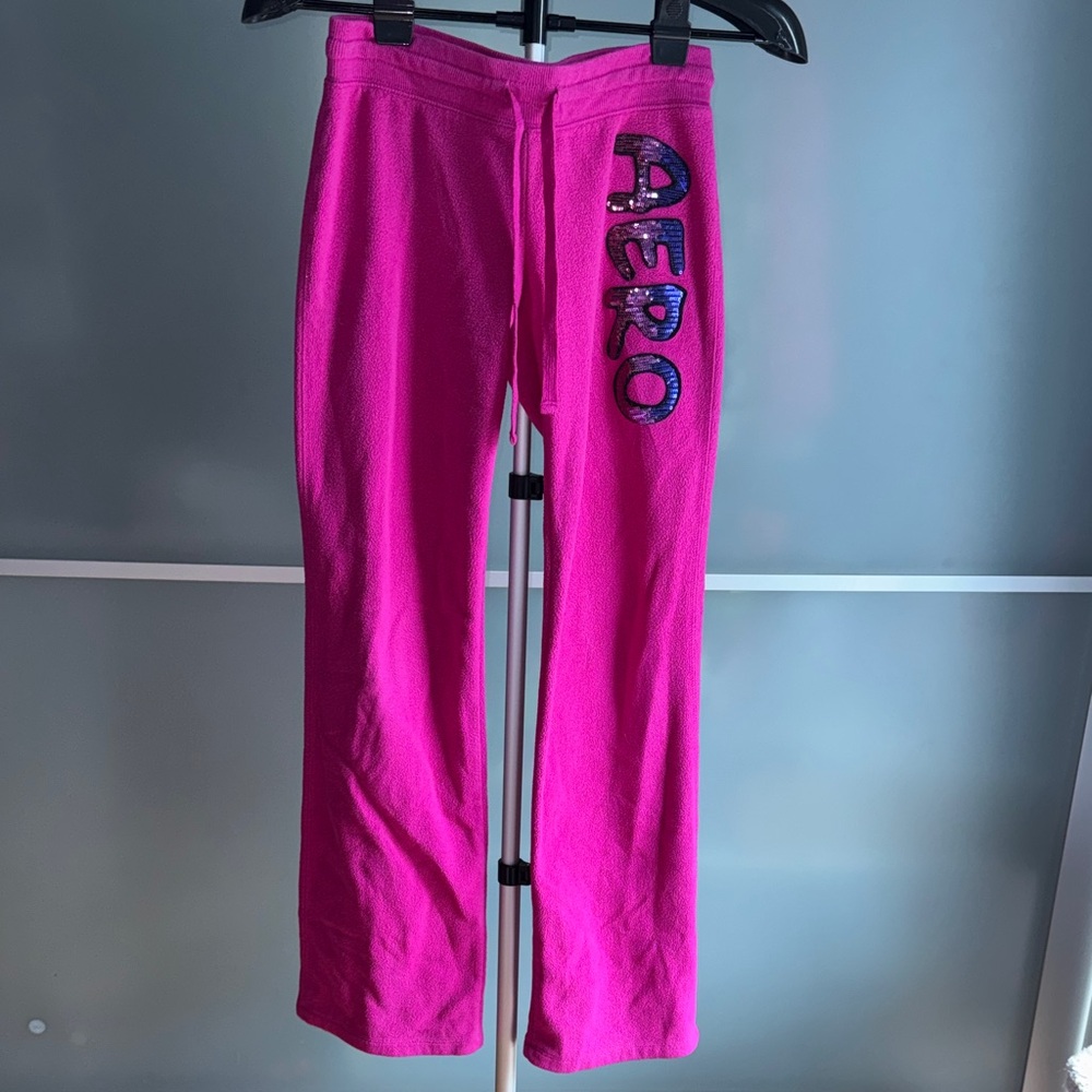 Aeropostale Aero Since 87 Fit & Flare Sweatpants in pink with a sequin logo